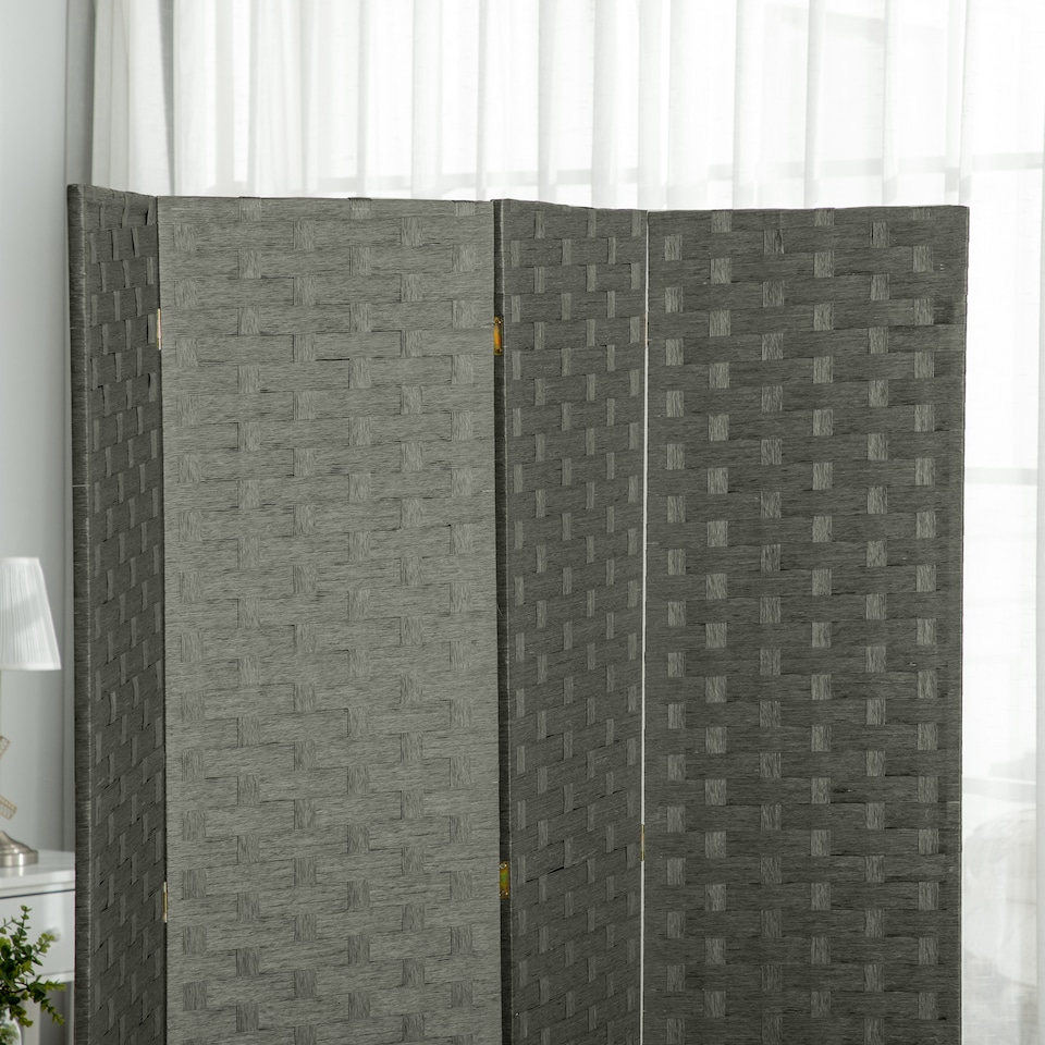 image 1 of HOMCOM 4-Panel Room Dividers, Wave Fibre Freestanding Folding Privacy Screen Panels, Partition Wall Divider for Indoor Bedroom Office, 170 cm, Grey