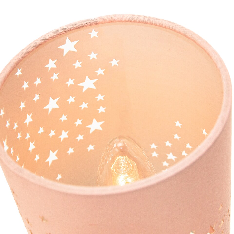 image 1 of Beautiful Stars Decorated Children/Kids Soft Pink Cotton Bedside Table Lamp | Pink