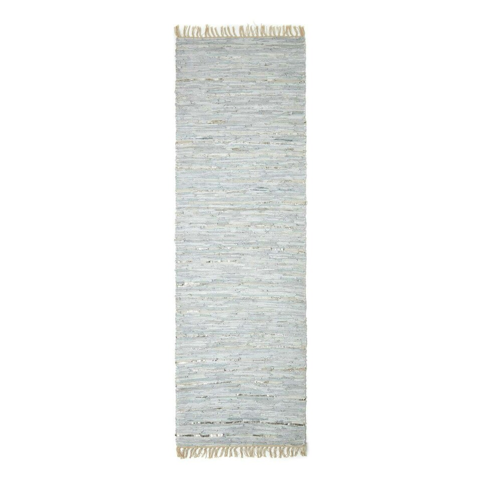image 1 of Homescapes Leather Glitter Rug Silver and Natural - 66 x 200cm Runner Grey | 66 x 200 cm
