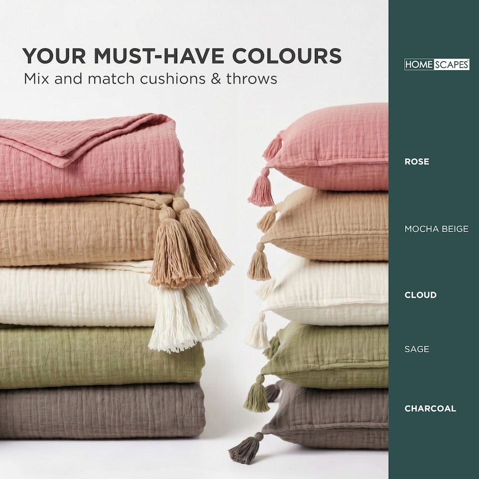 image 1 of Homescapes Pure Handmade Cotton Muslin Bed Throw Blanket - 127 x 180 cm