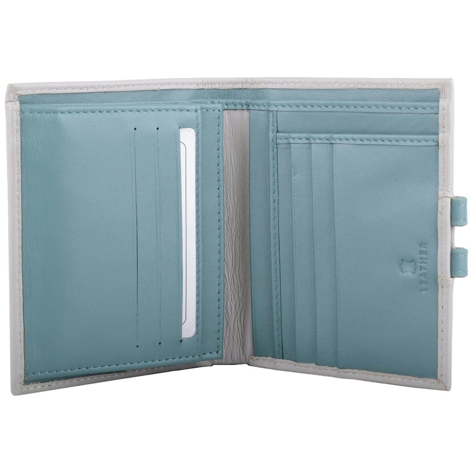 image 1 of Genuine Leather Contrast Flap Purse Wallet Grey | Light Grey