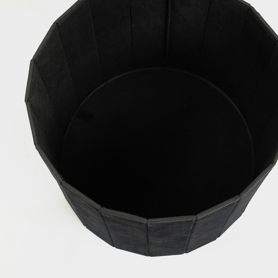 image 1 of OHS Matte Velvet Soft Round Foldable Footstool Seat Storage Organiser Ottoman Black