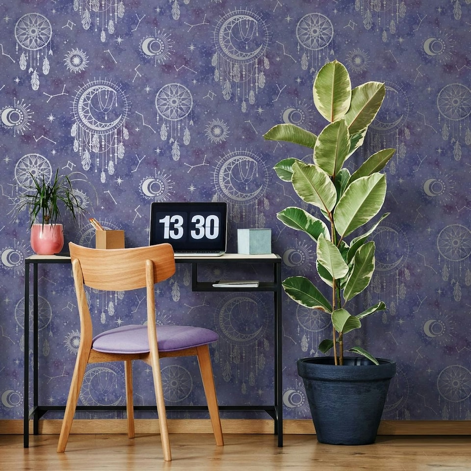 image 1 of Holden Décor Dreamcatcher Wallpaper - Purple/Silver - 10m x 53cm Purple