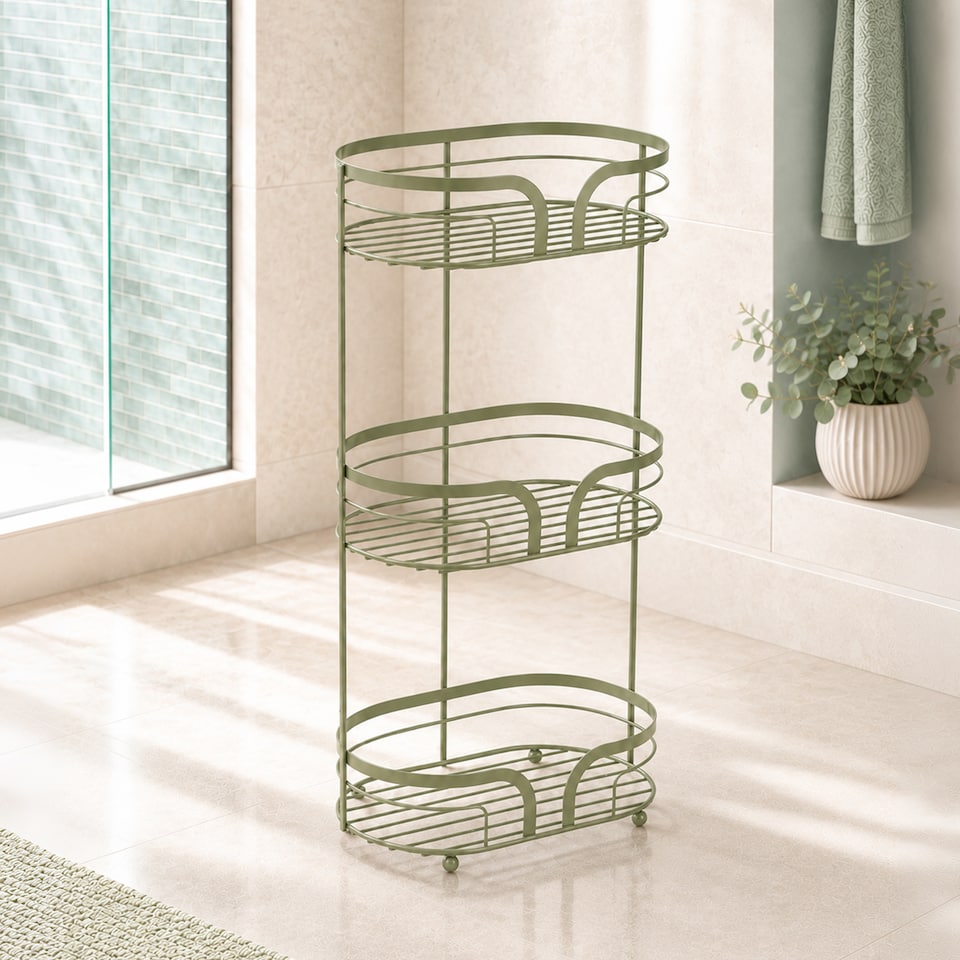 image 1 of Showerdrape Dante Sage Green Freestanding Bathroom Floor Shower Caddy | Green | Sage Green | 1