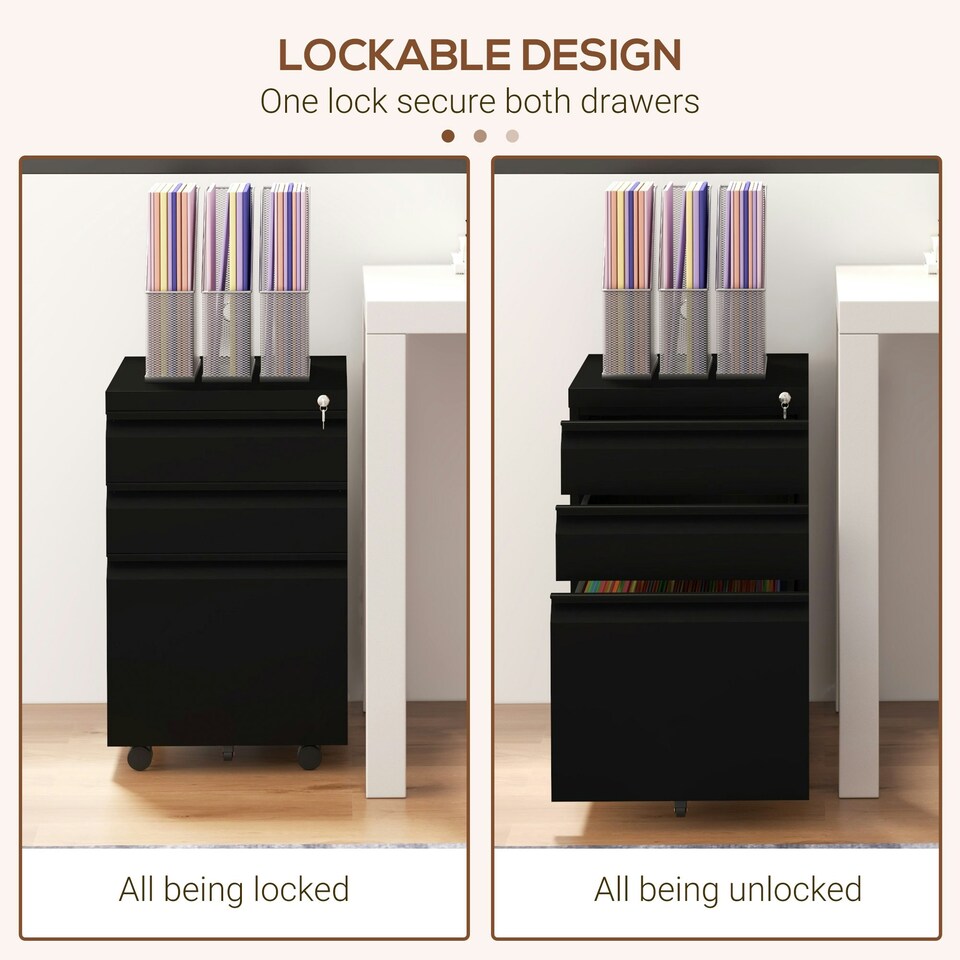 image 1 of Vinsetto Filing Cabinet with Lock and Hanging Bar for Letter A4 Legal, Black