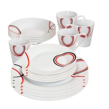 16 Piece Dinner Set Red & Black Pattern Dinnerware Plates Mugs Home