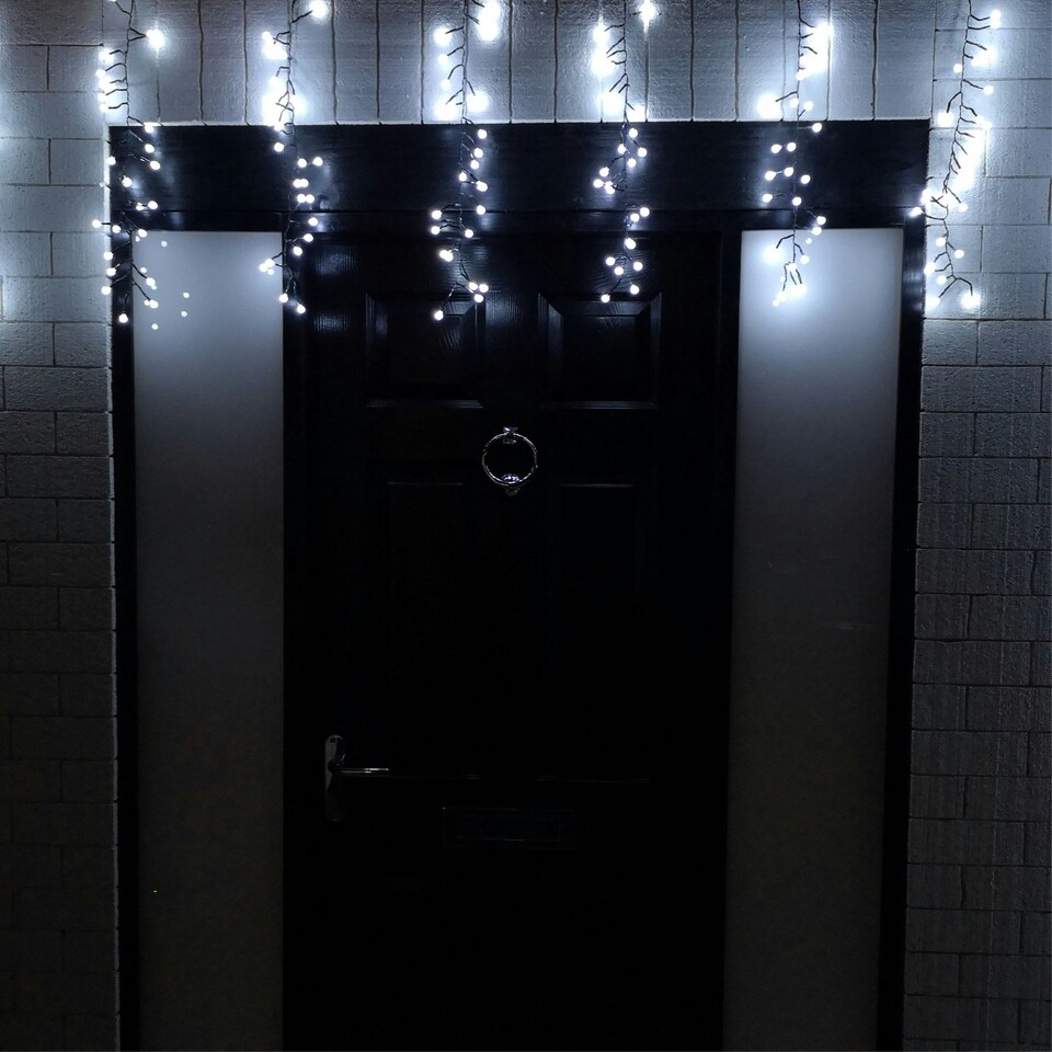 image 1 of 4.8m Multi Function Frosted White LED Cluster Curtain Lights Christmas Decorations with Timer