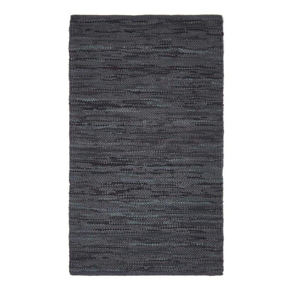 image 1 of Homescapes Denver Leather Woven Rug Black - 120 x 180 cm Black | 120 x 180 cm