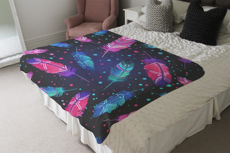 image 1 of Painted Bird Feathers Blanket | Multi