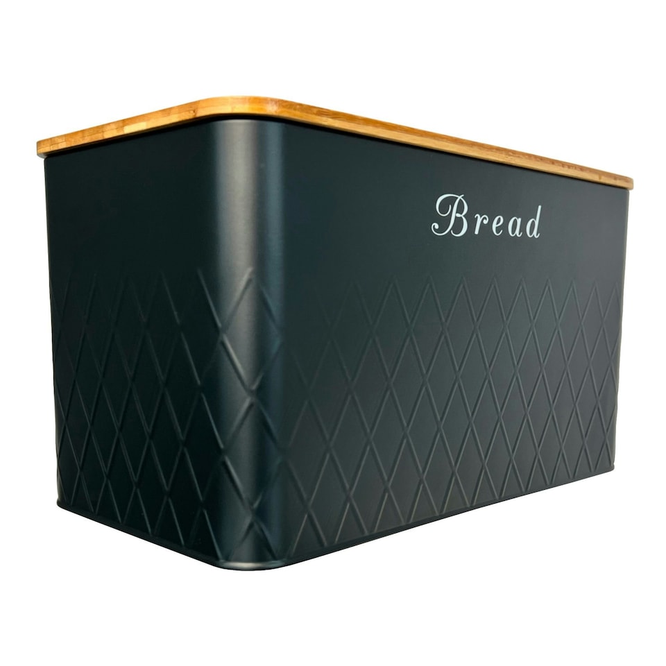 image 1 of Oypla 5pc Black Bamboo Lid Kitchen Canister Storage Tin Set Bread Biscuits Tea Sugar Coffee Black