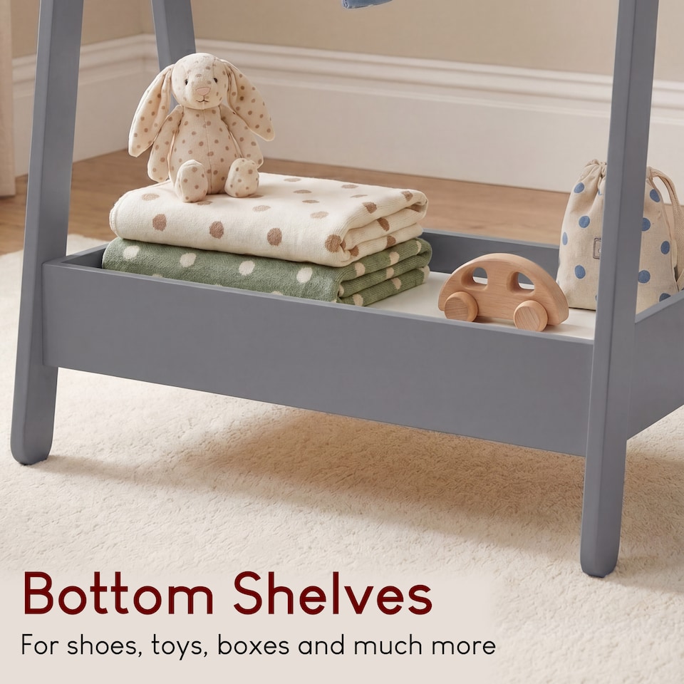 image 1 of Junior Vida Kids Bedroom Furniture Space Saving Foldable Clothing Rack - Grey