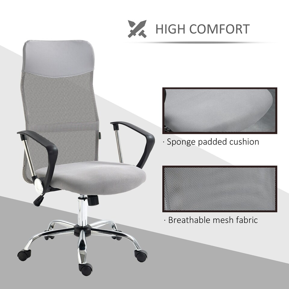 image 1 of HOMCOM Executive Office Chair High Back Mesh Back Seat Desk Chairs, Light Grey