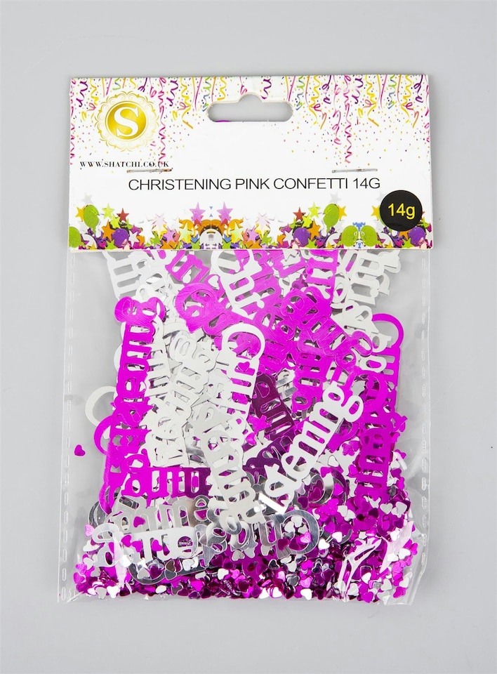 image 1 of Christening Confetti Pink & Silver 14 grams Table Scatter Party Decorations 3 pack