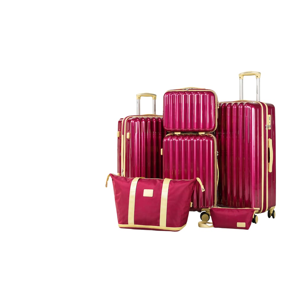 image 1 of Fergana 6 Piece Hard Shell Luggage Set Lightweight Spinner Suitcases TSA Lock Travel Set Purple