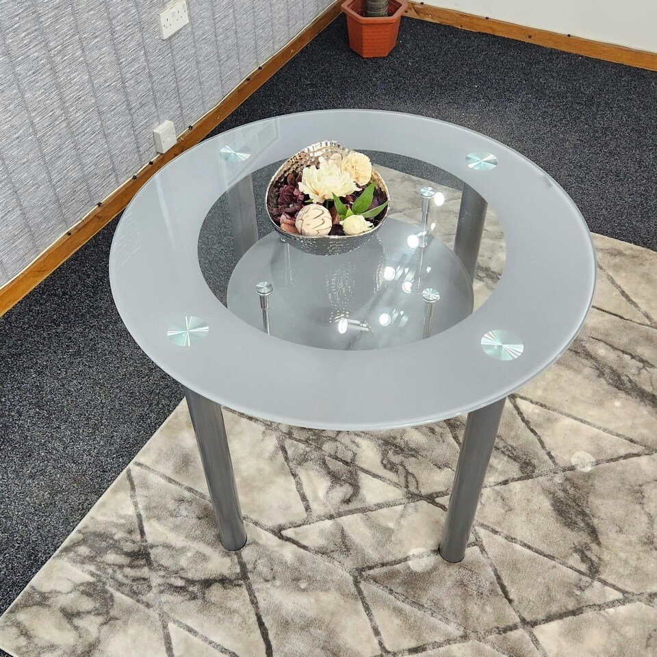 image 1 of Glass Grey Dining Table Round Dining Table Dining Room Kitchen Furniture Grey