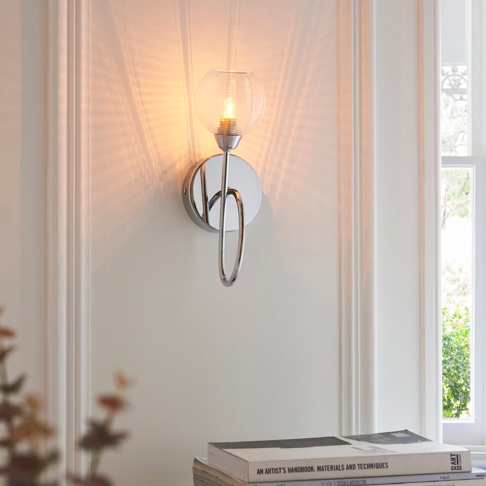 image 1 of Tatton - Chrome with Ribbed Glass Wall Lamp