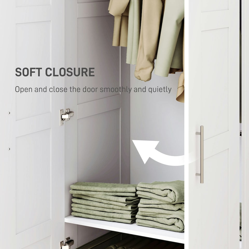 image 1 of HOMCOM Wardrobe for Bedroom, Double Wardrobe with Hanging Rail, White