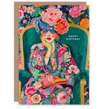 Flower Pattern Floral Fashion Portrait For Her Birthday Card