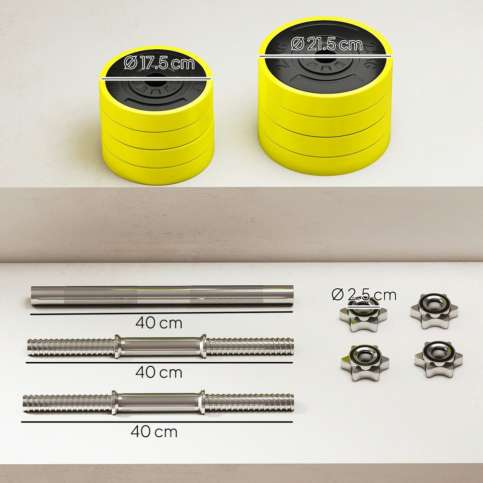 image 1 of HOMCOM Adjustable 20KGS Barbell & Dumbbell Set for Home Gym, Yellow Standard