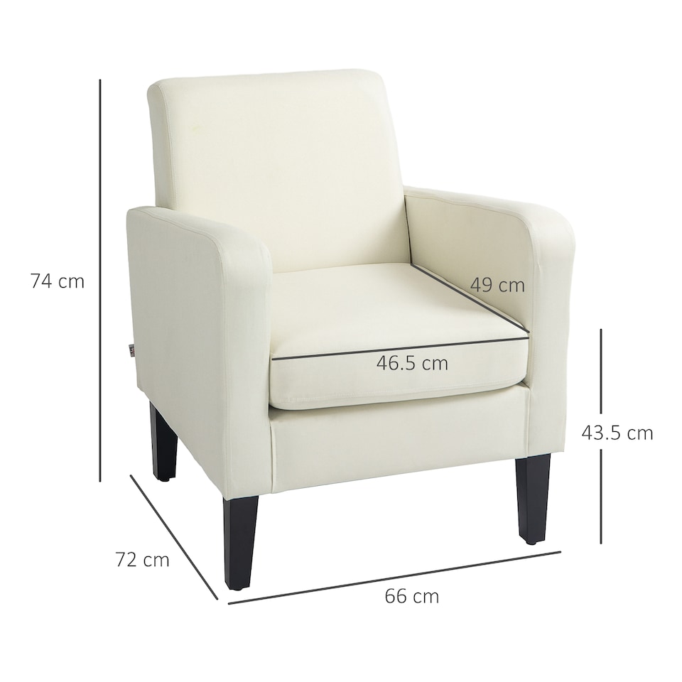 image 1 of HOMCOM Armchair, Modern Upholstered Linen Living Room Chair, Accent Chair with Spring Pack, Wood Legs for Bedroom, Home Office, Cream White