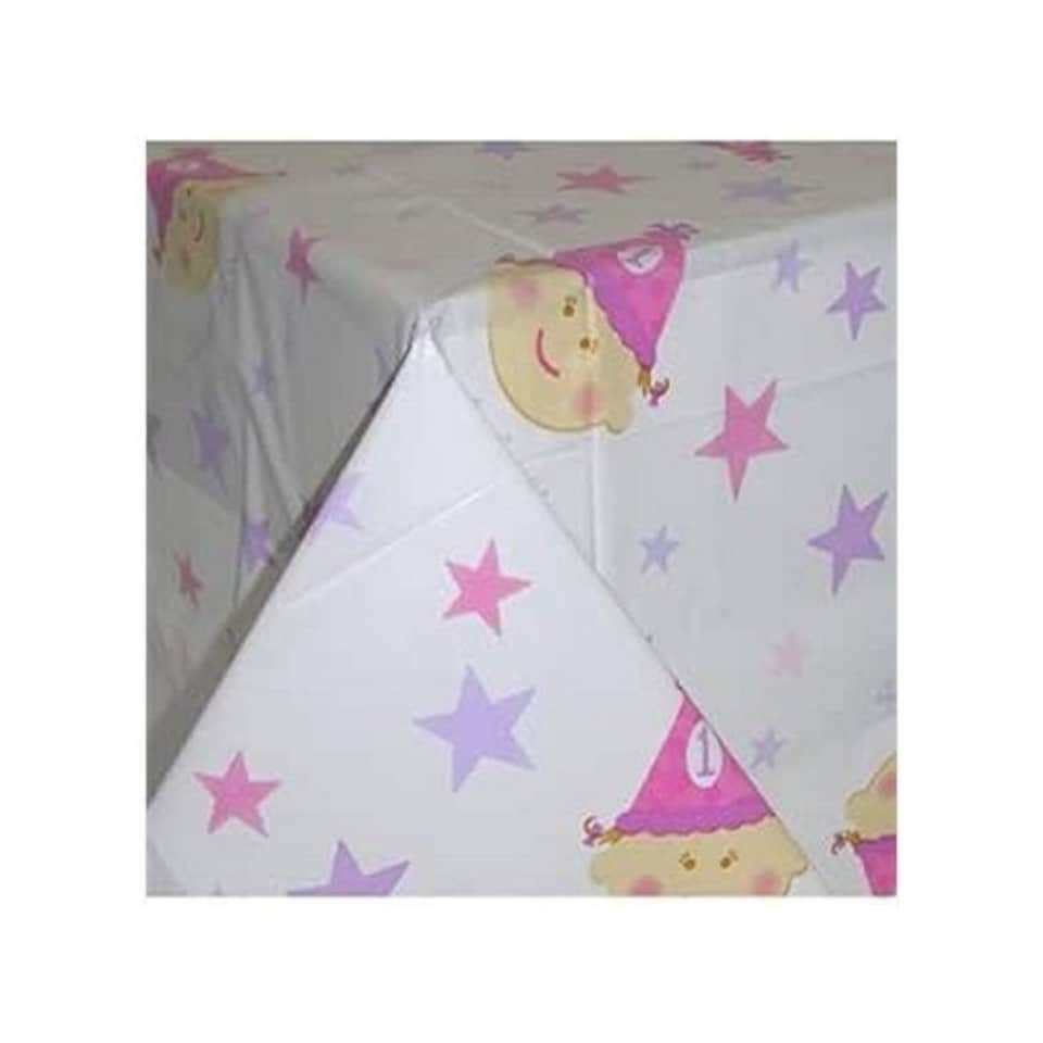 Amscan 1st Birthday Party Table Cover - White/Pink/Purple - One Size