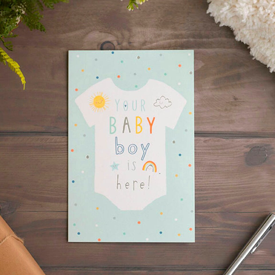 image 1 of New Baby Boy Congratulations Card for Him/Her/Friends/Parents | Outfit Design