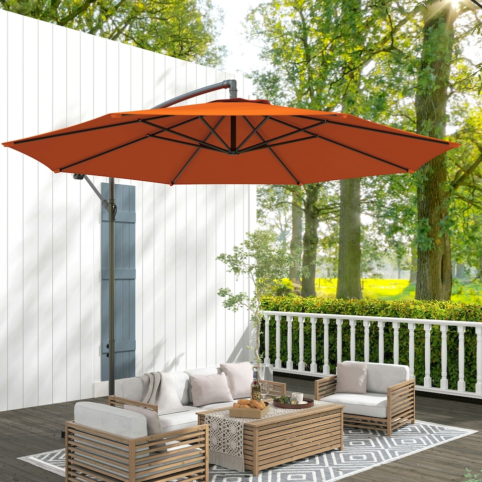 image 1 of Outsunny 3(m) Garden Banana Parasol Cantilever Umbrella w/Crank& Base