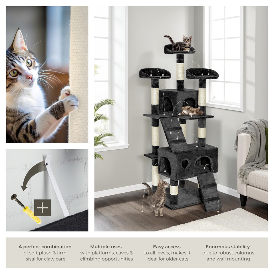 image 1 of Cat Tree Mogli - 170 cm, sisal cat scratching post | Black | black | One Size | 1