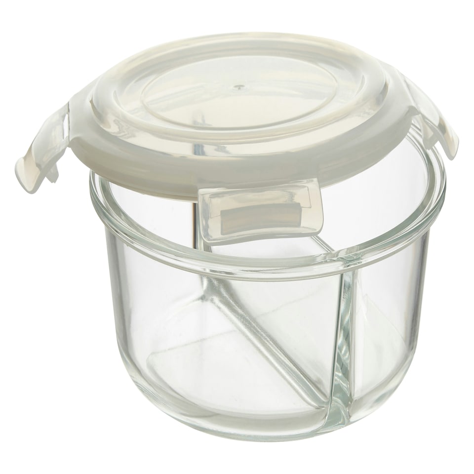 image 1 of Freska 2 Section Round Glass Container With Lid 950 ml