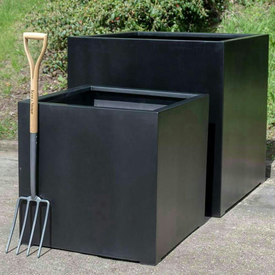 image 1 of Primrose Large Black Stone Composite Cube Outdoor Garden Planter 78cm