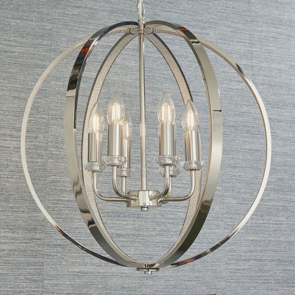 image 1 of Ritz 6 Light Ceiling Pendant Bright Nickel & Clear Faceted Acrylic, E14