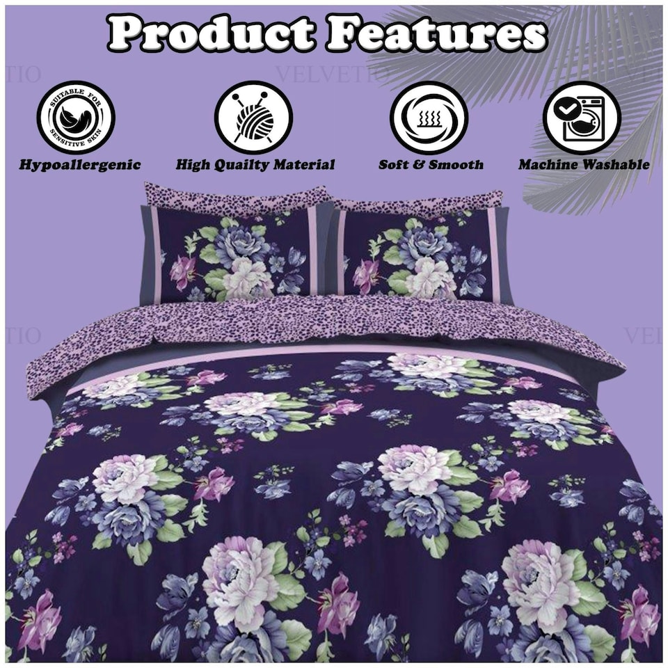 image 1 of VELVETIO Hayley Complete Duvet Cover Set with Fitted Sheet Printed Bedding Quilt Blue | King