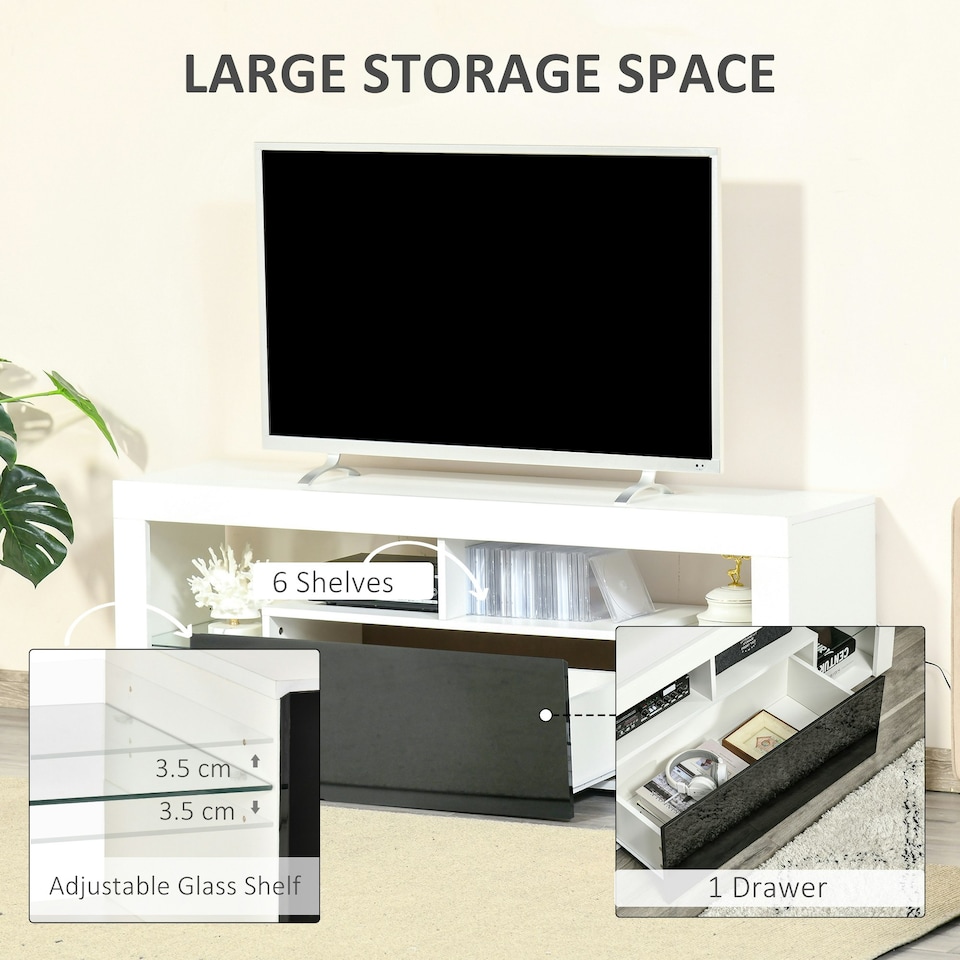 image 1 of HOMCOM 140cm TV Stand Cabinet High Gloss TV Stand Unit W/ LED RGB