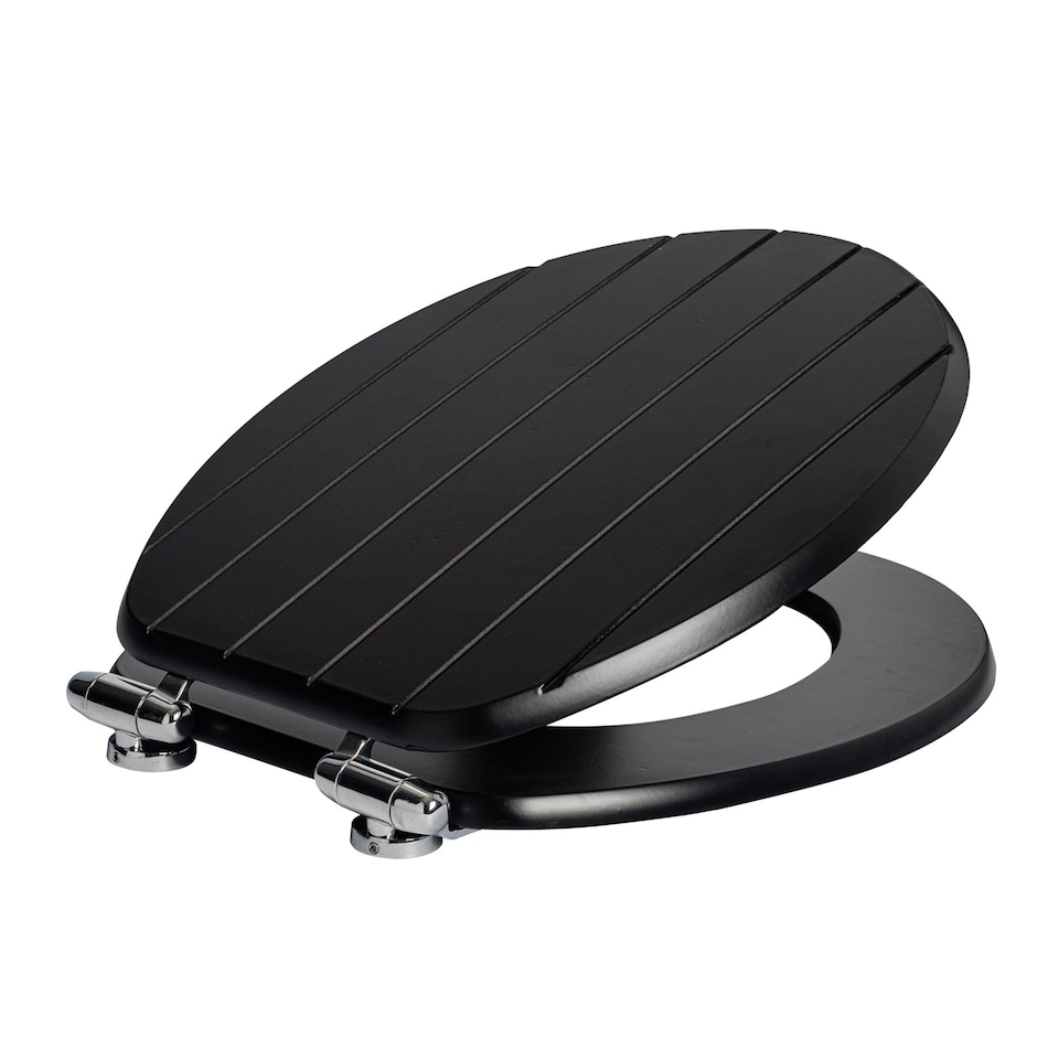 image 1 of Harbour Housewares Wooden Soft Close Toilet Seat - Black | Black | Black