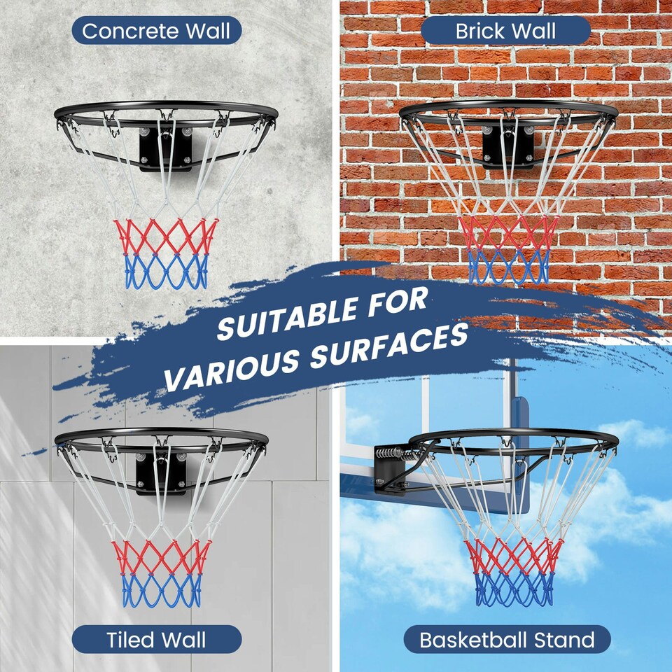image 1 of COSTWAY Wall Mounted Basketball Rim Goal Replacement Black Black | Standard