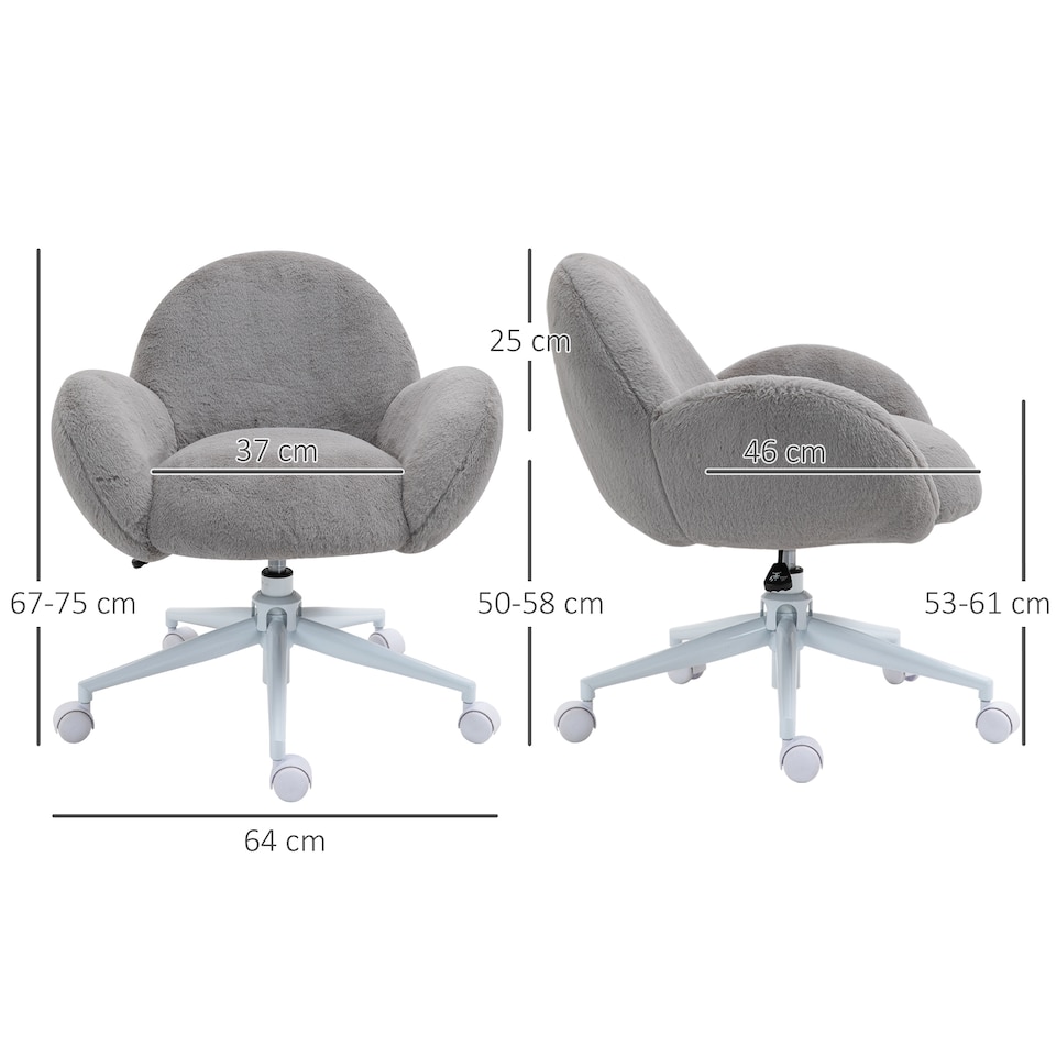 image 1 of HOMCOM Fluffy Desk Chair, Cute Makeup Vanity Chair with Rolling Wheels for Home Bedroom Living Room, Grey