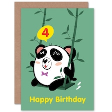Kawaii Swing Panda Age 4 Years Old Child Kids 4th Birthday Card
