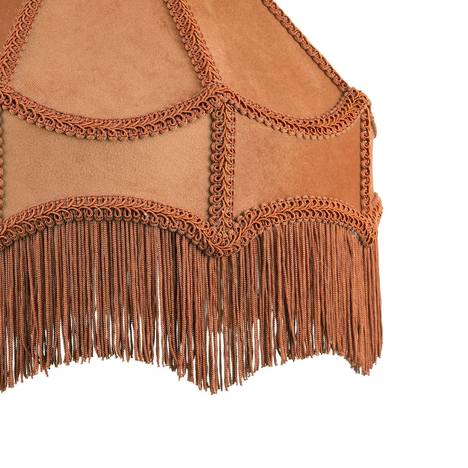 image 1 of Traditional Victorian Empire Lampshade in Mustard Ochre Velvet with Long Tassels | Yellow | Ochre | 1