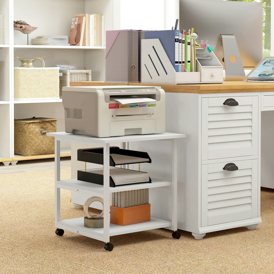 image 1 of HOMCOM Mobile Printer Stand with Storage Printer Table for Home Office White