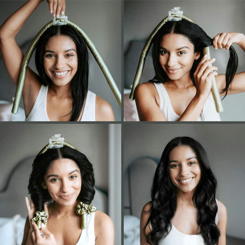 image 1 of Silk Addict 100% Mulberry Silk Heatless Curlers Set - Olive Green