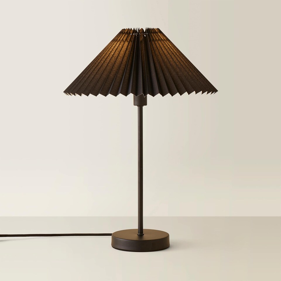 image 1 of ValueLights Akira Black Pleat Shade Side Table Lamp | Black