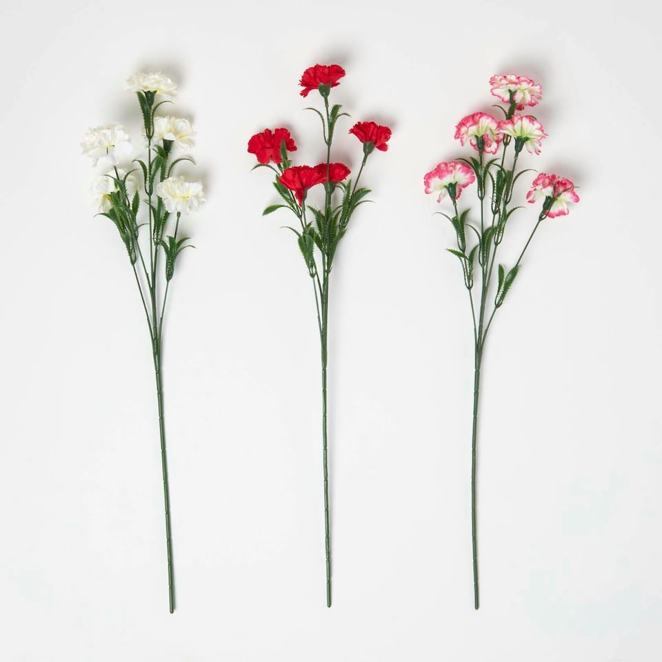 image 1 of Homescapes Artificial Carnation Spray Single Stem Set of 3, 55cm