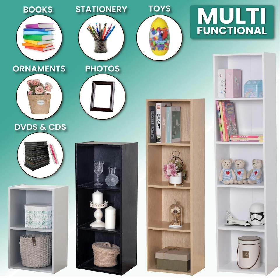 image 1 of 5 Cube Bookshelf Black Wooden Storage Organizer Wood Shelving Unit Open Bookcase Shelf