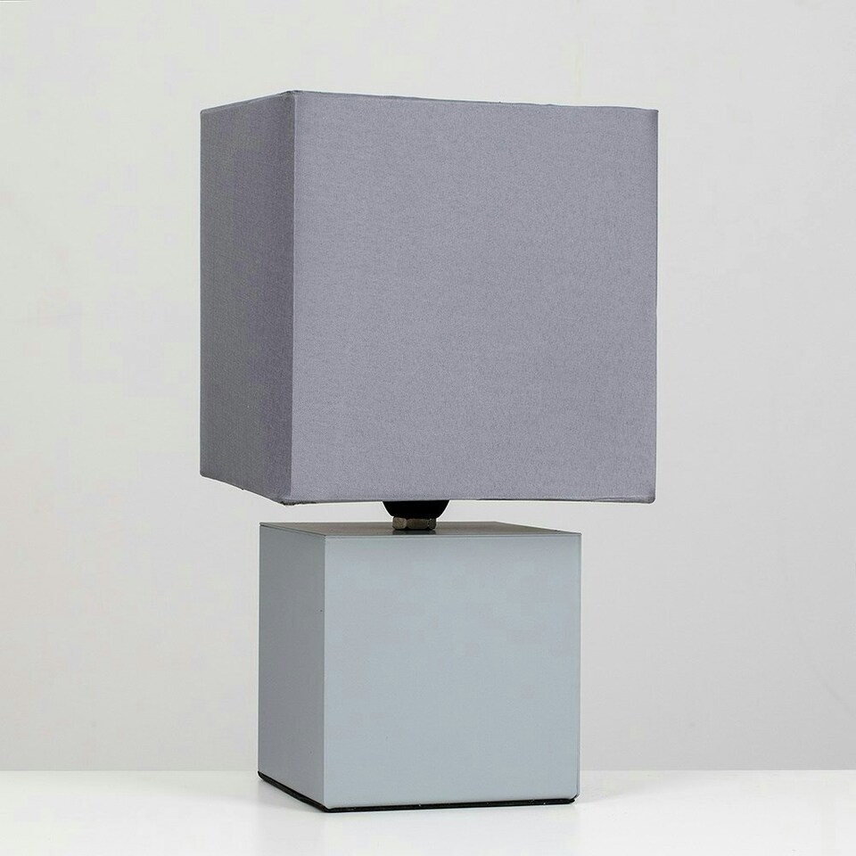 image 1 of ValueLights Grey Chrome Cube Touch Dimmer Bedside Table Lamp With Grey Fabric Shade