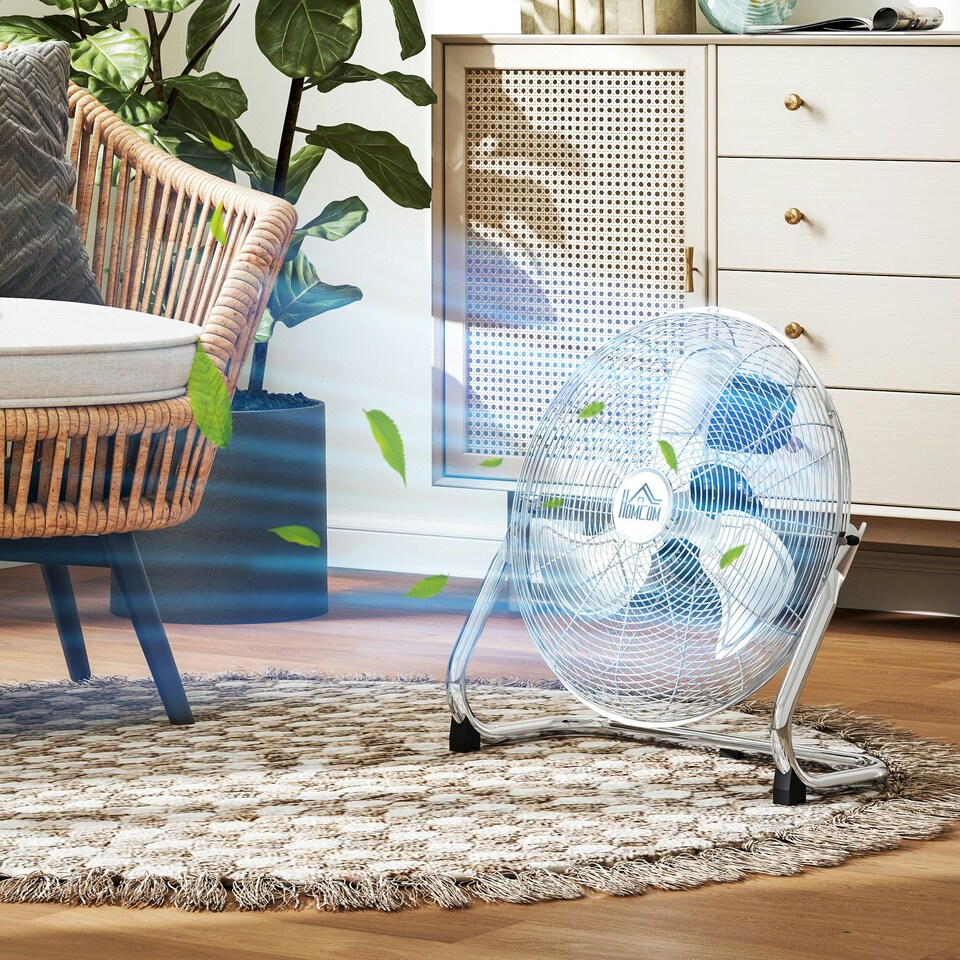 image 1 of HOMCOM Electric Portable Table Fan with Powerful Airflow, Silver Tone