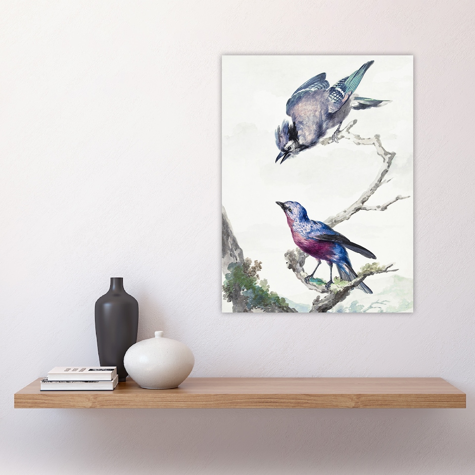 image 1 of Blue Jay and a Purple Breasted Cotinga Schouman Huge Wall Art Print 18X24 In