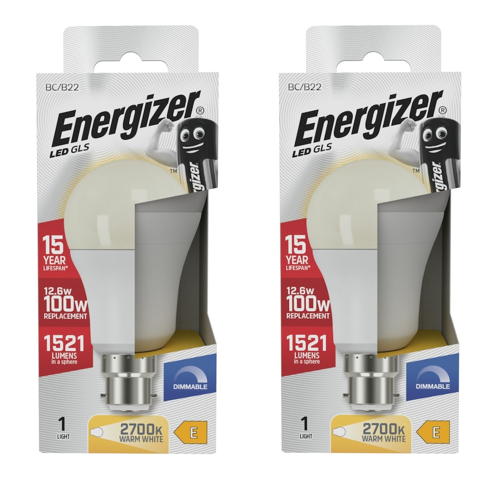 image 1 of Energizer LED GLS B22 1521lm 12.6W 2700K (Warm White) Dimmable Light Bulb - Pack of 2