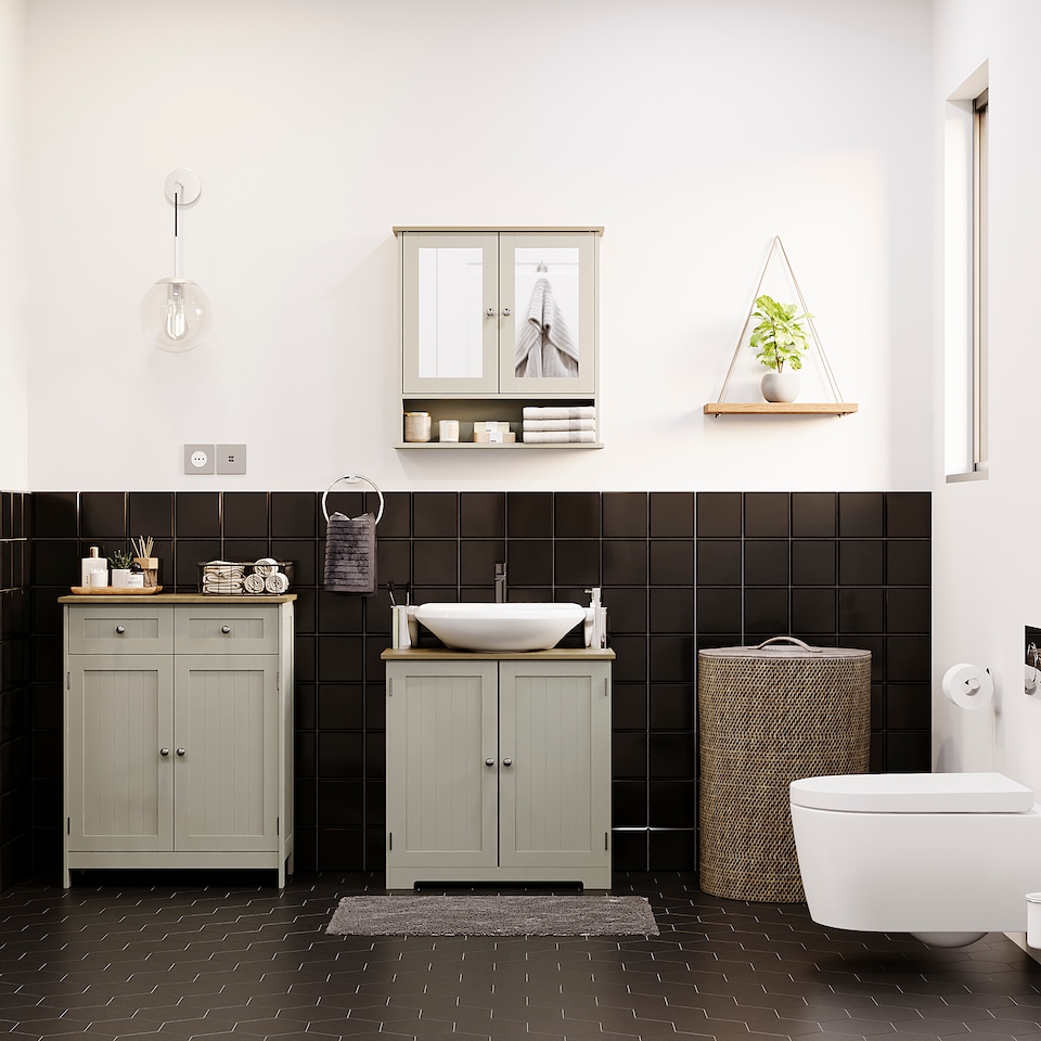 image 1 of Bath Vida Priano 2 Drawer 2 Door Freestanding Bathroom Cabinet, Grey & Oak