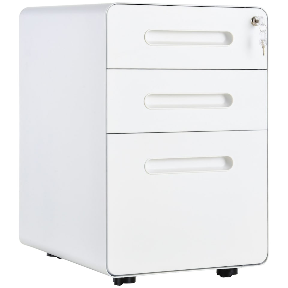 image 1 of Vinsetto 3 Drawer Steel Filing Cabinet w/ 4 Wheels Lock Pencil Box