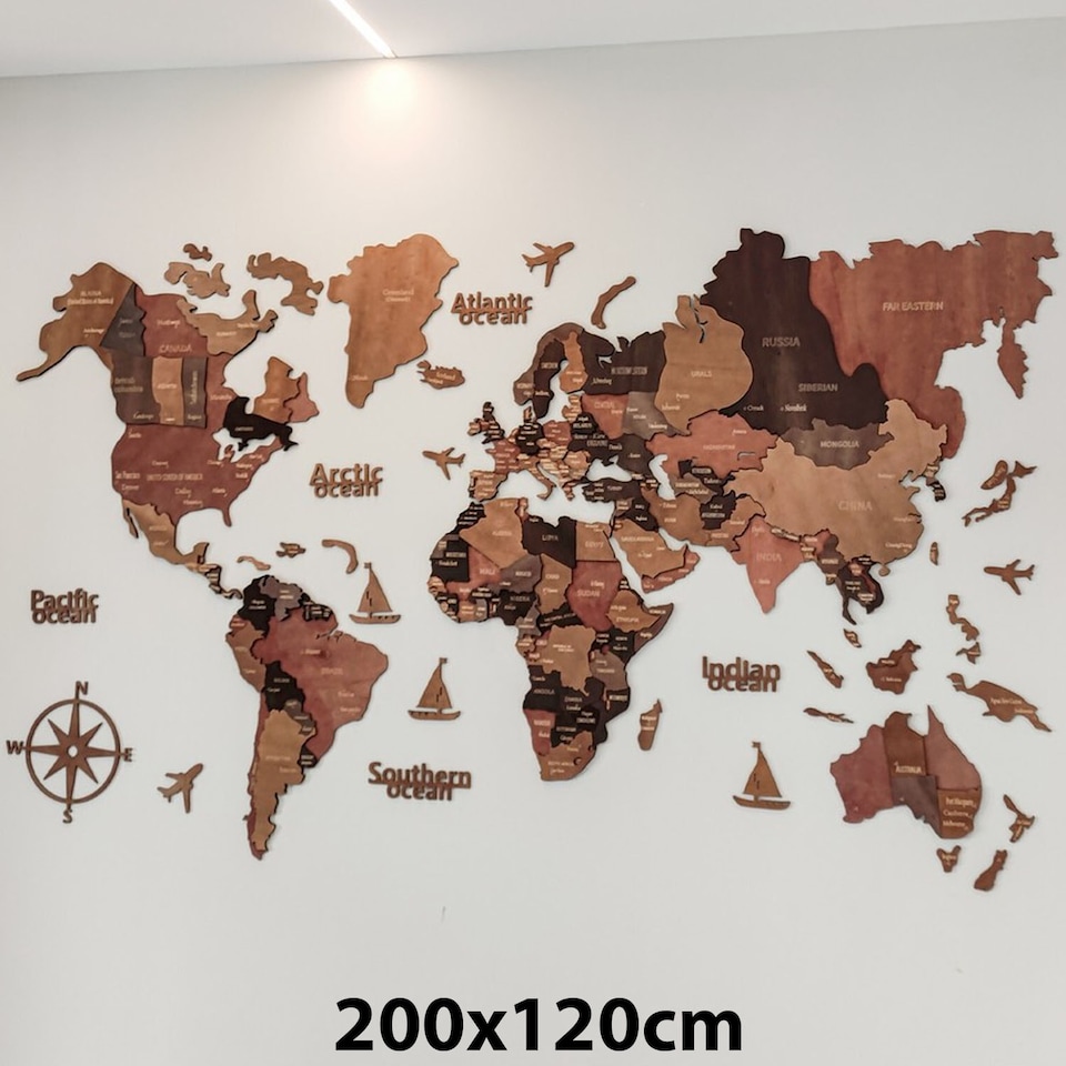 image 1 of 3D Wooden World Map Wall Decor Wall Art Home Office Travel Birthday Decoration